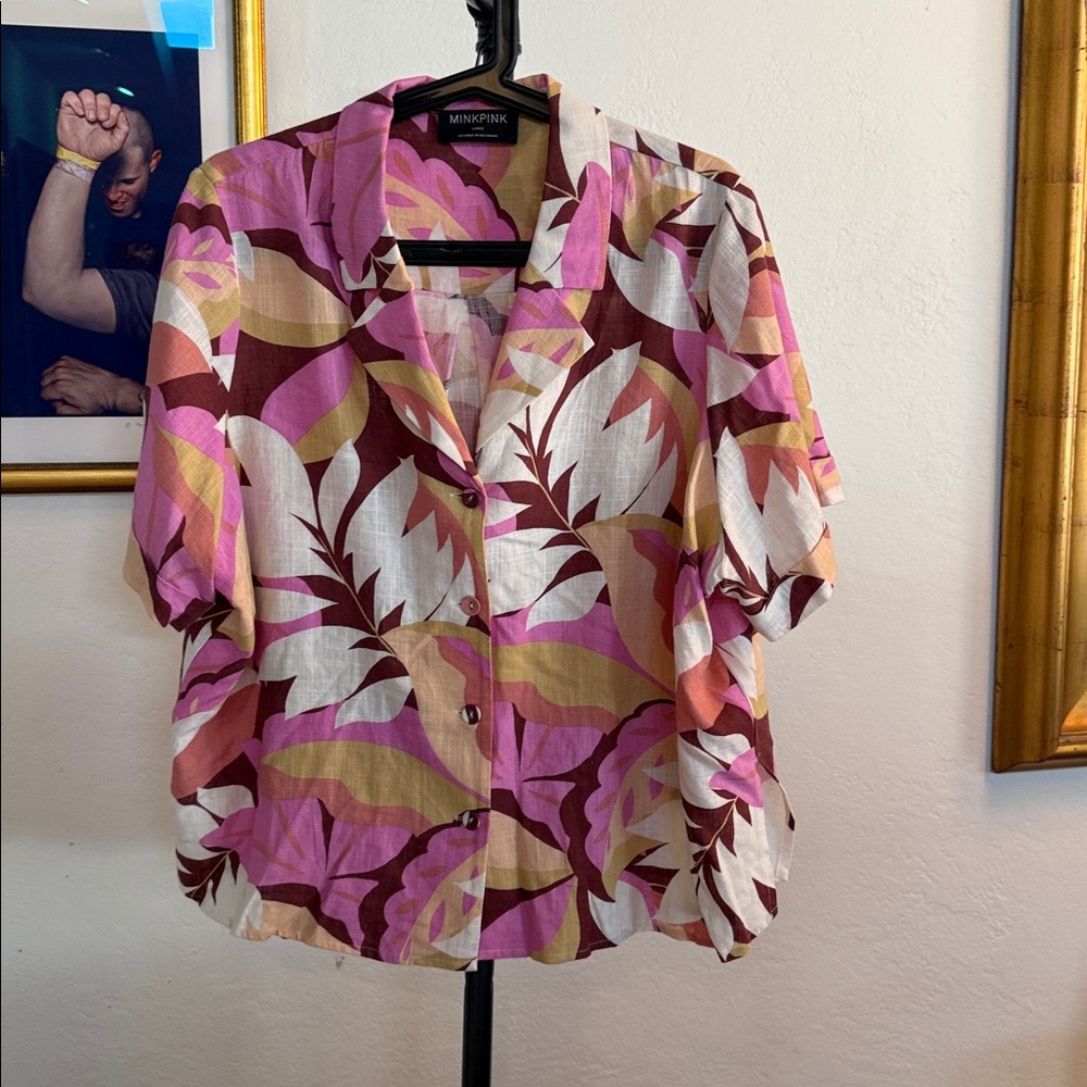 MINKPINK Linen Patterned Shirt and Shorts set